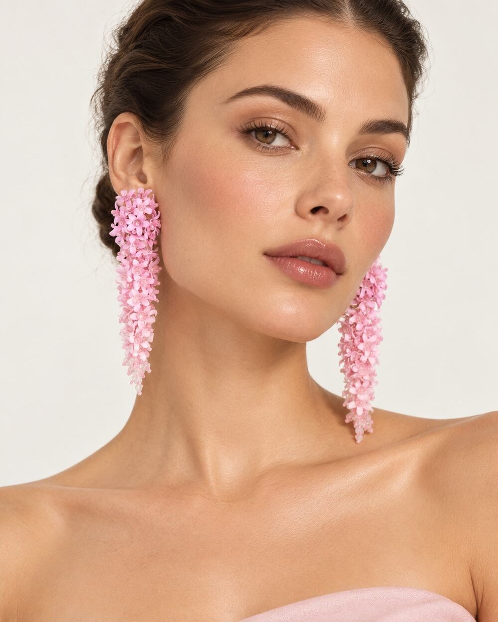 Oscar de la Renta Pink Flower Cascade Earrings